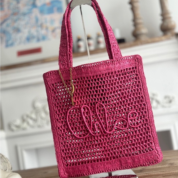 Chloe Handbags - Chloé Pink Crochet 'Love' Tote